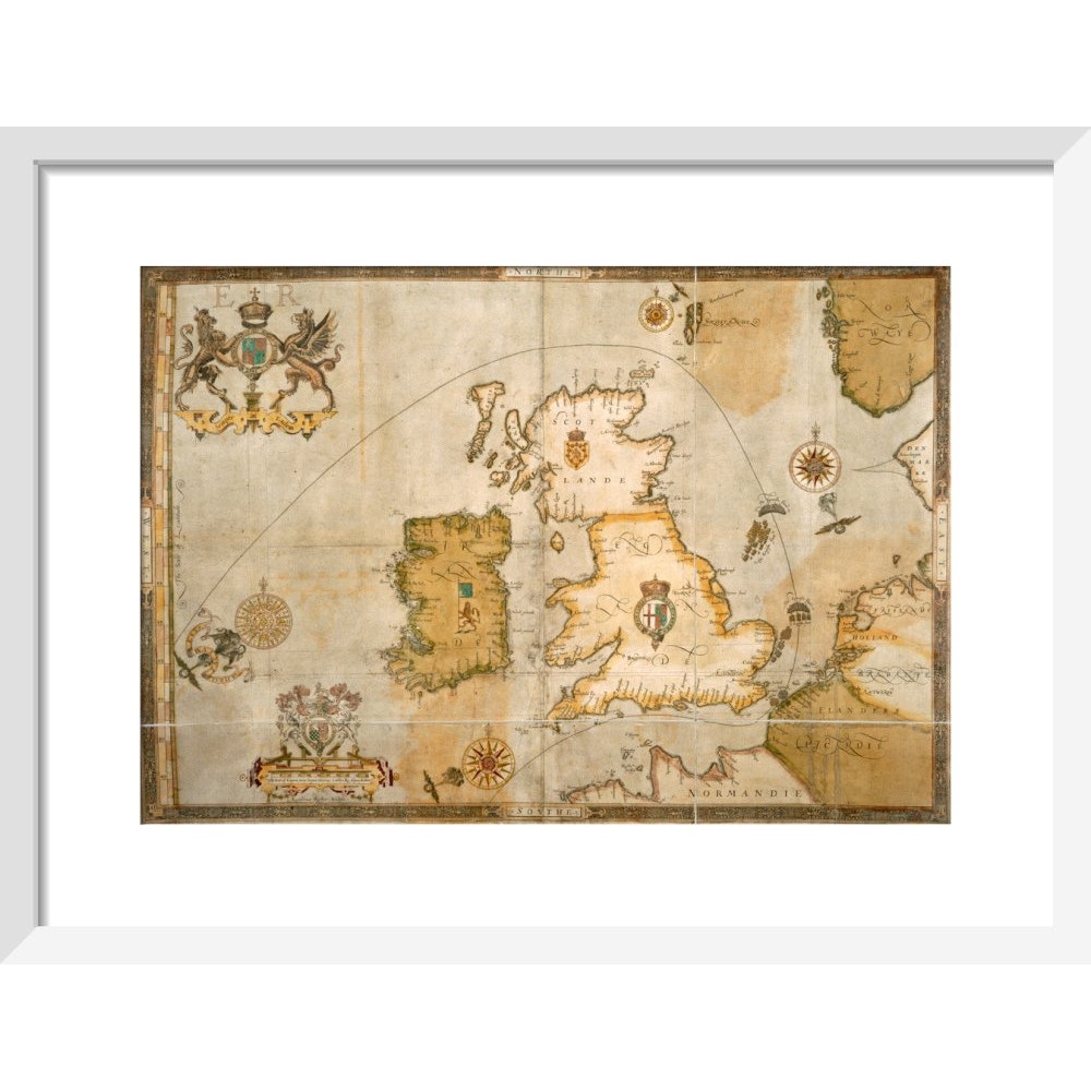 Map of the Spanish Armada and the British Isles print in white frame