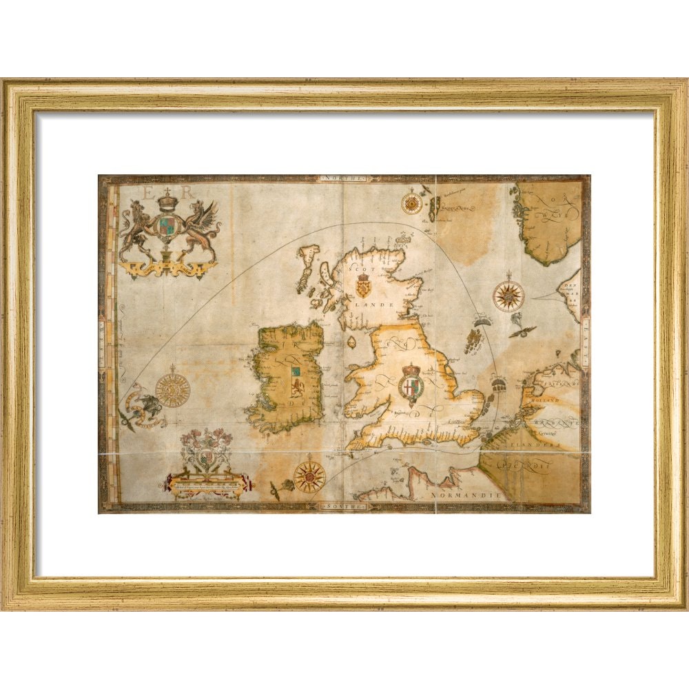 Map of the Spanish Armada and the British Isles print in gold frame