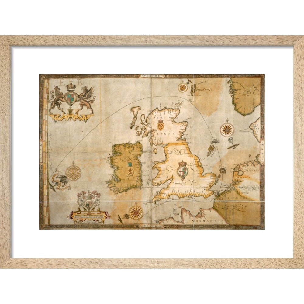 Map of the Spanish Armada and the British Isles print in natural frame