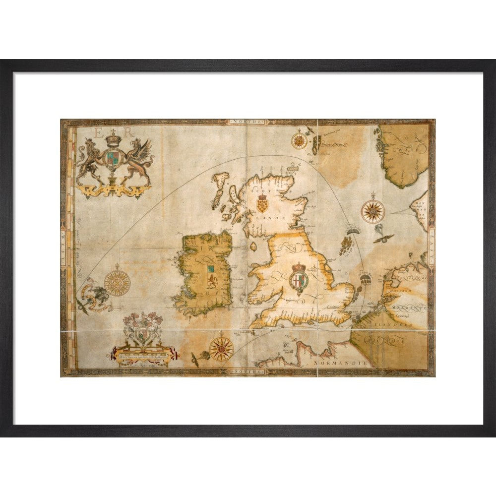 Map of the Spanish Armada and the British Isles print in black frame