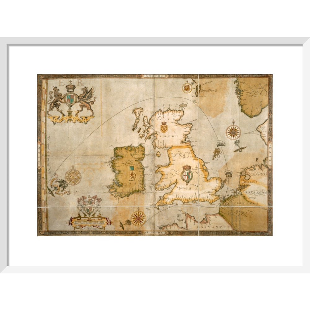 Map of the Spanish Armada and the British Isles print in white frame