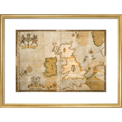 Map of the Spanish Armada and the British Isles print in gold frame