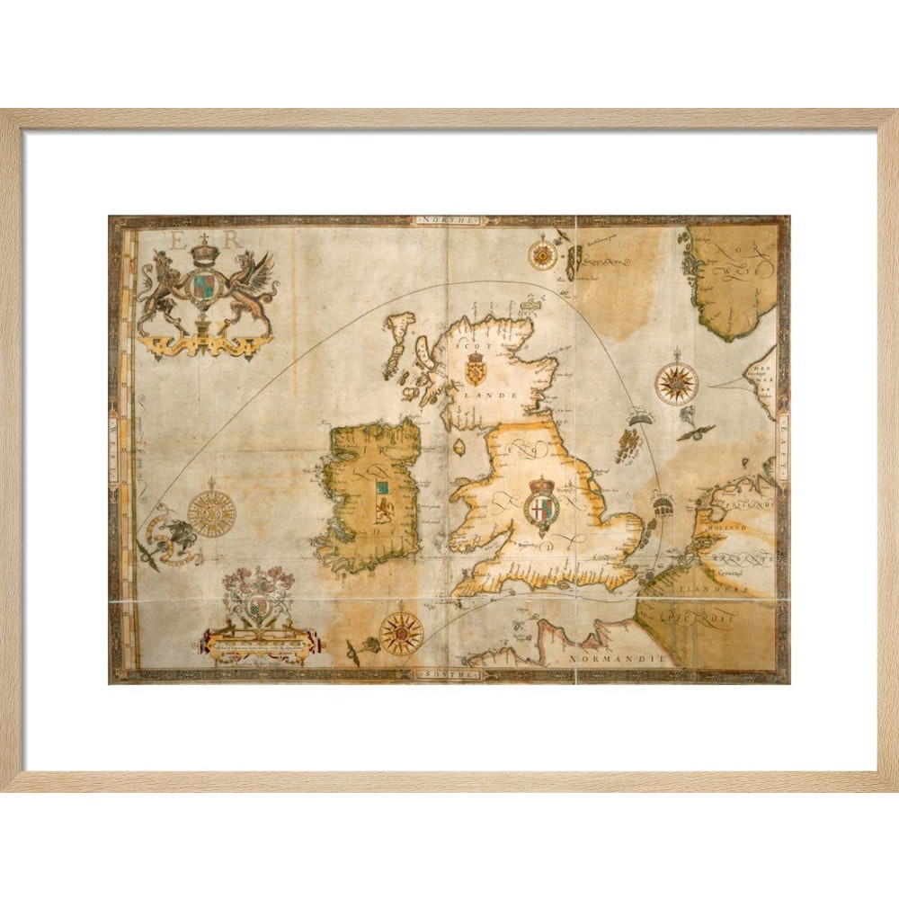 Map of the Spanish Armada and the British Isles print in natural frame