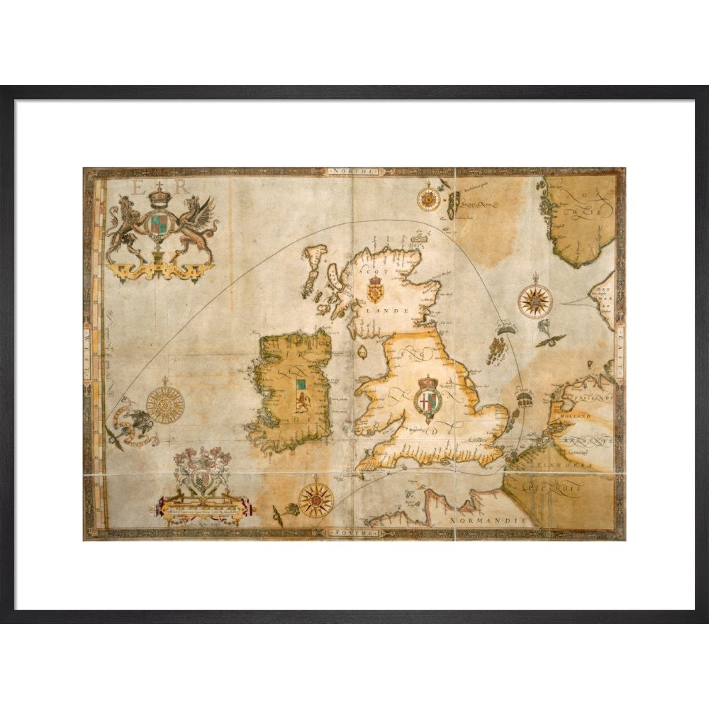 Map of the Spanish Armada and the British Isles print in black frame