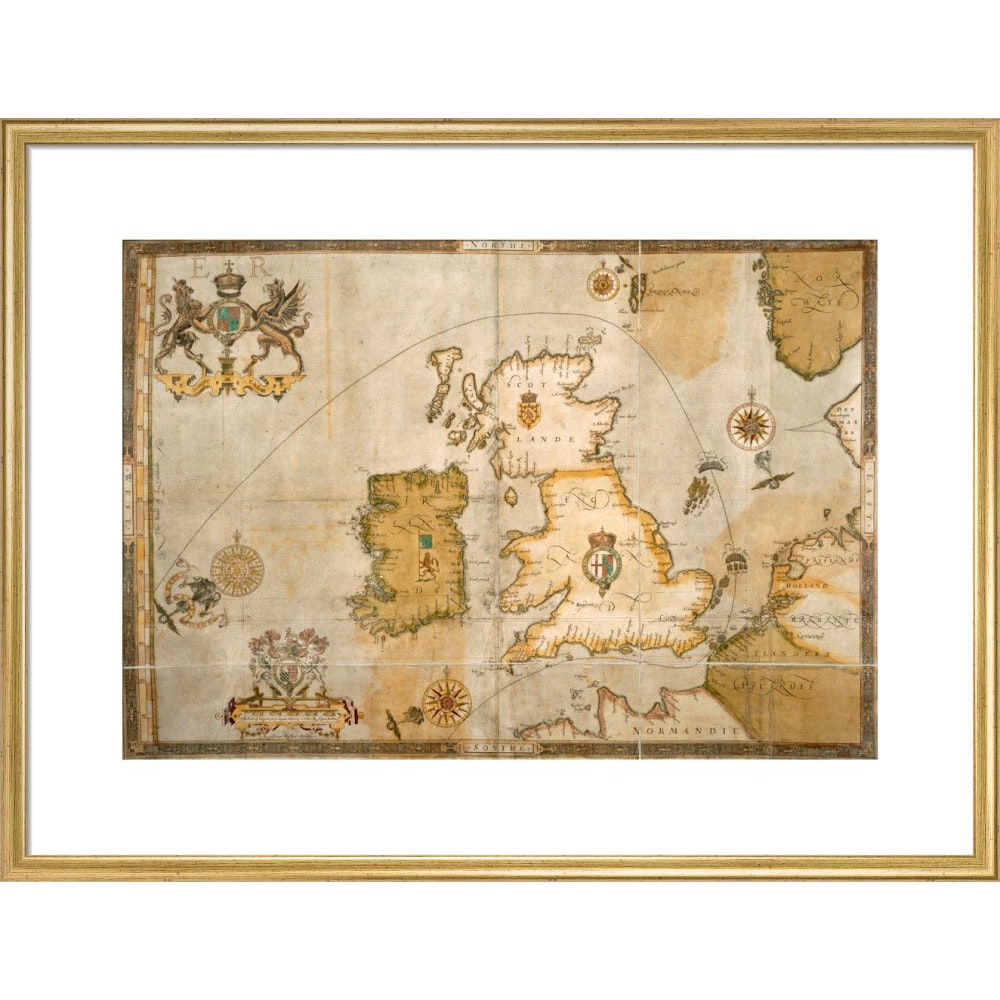 Map of the Spanish Armada and the British Isles print in gold frame