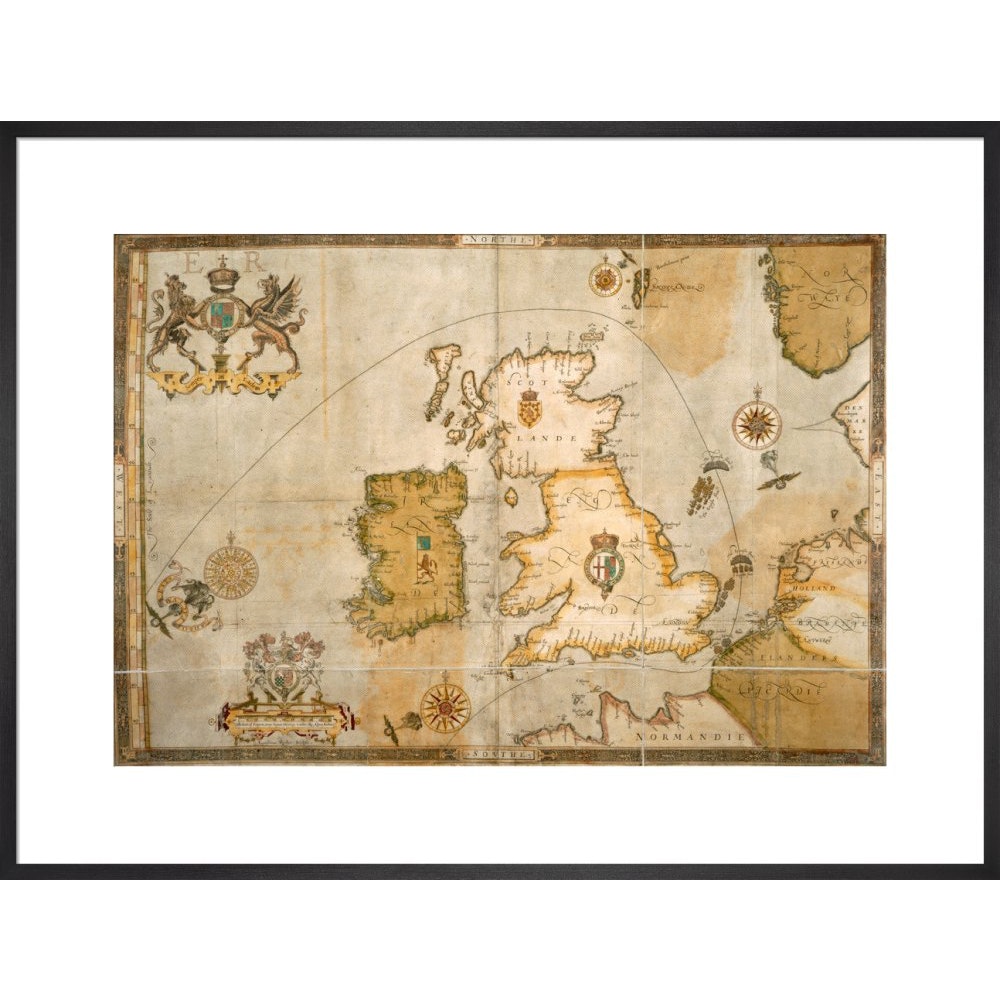 Map of the Spanish Armada and the British Isles print in black frame