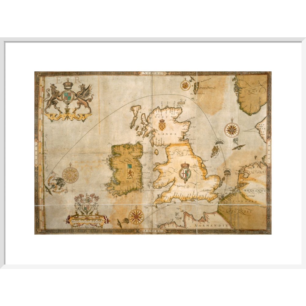 Map of the Spanish Armada and the British Isles print in white frame