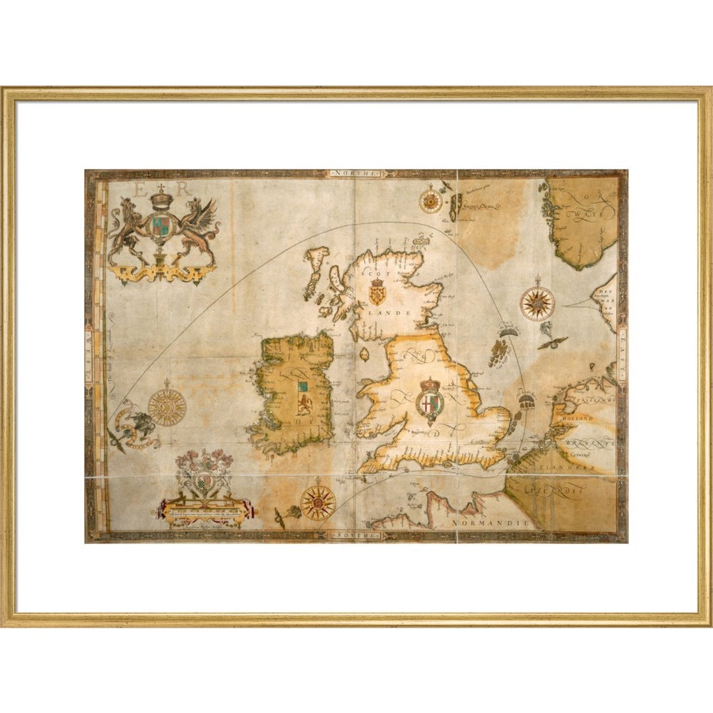 Map of the Spanish Armada and the British Isles print in gold frame