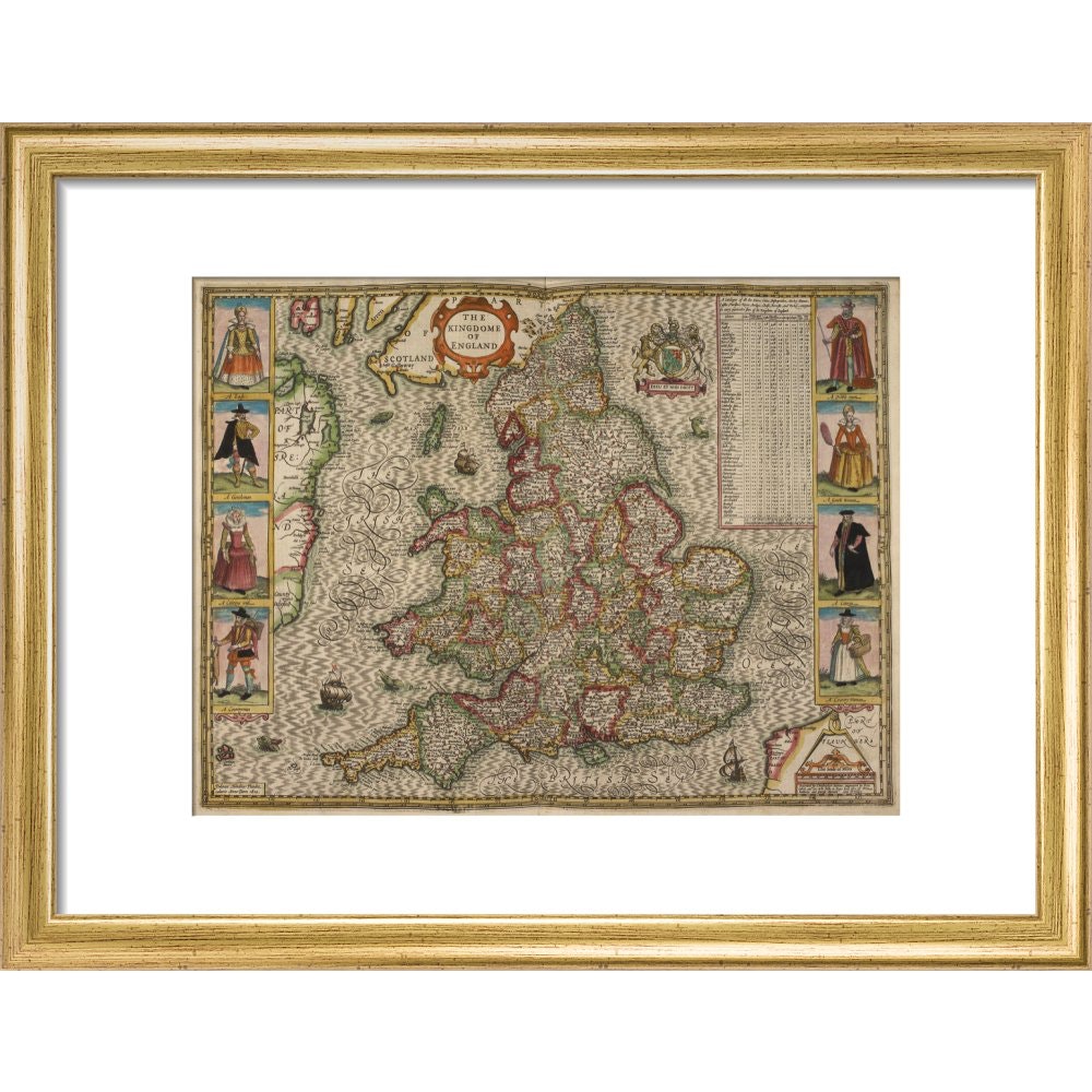 Map of the Kingdom of England print in gold frame