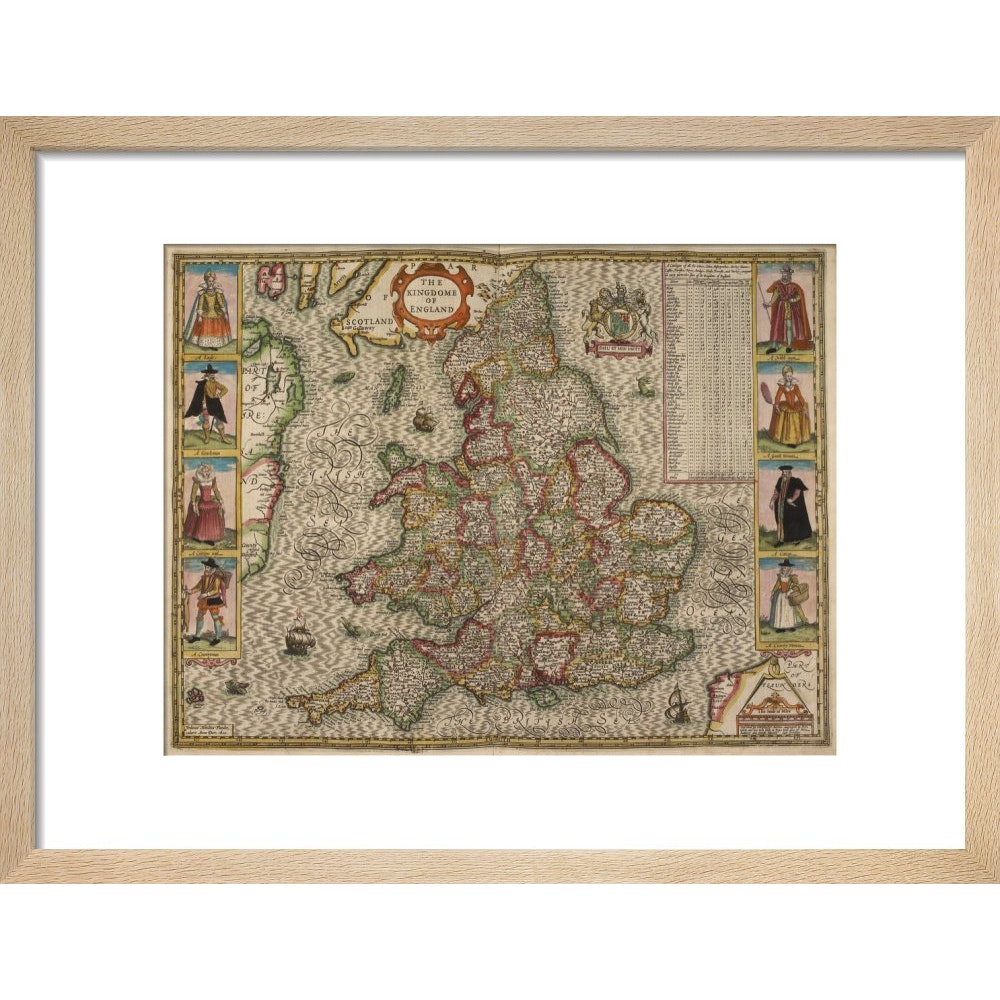 Map of the Kingdom of England print in natural frame