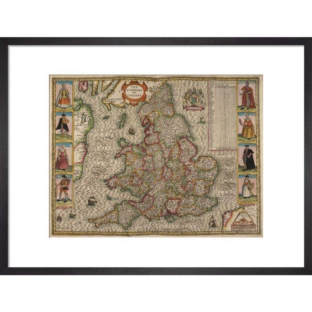 Map of the Kingdom of England print in black frame