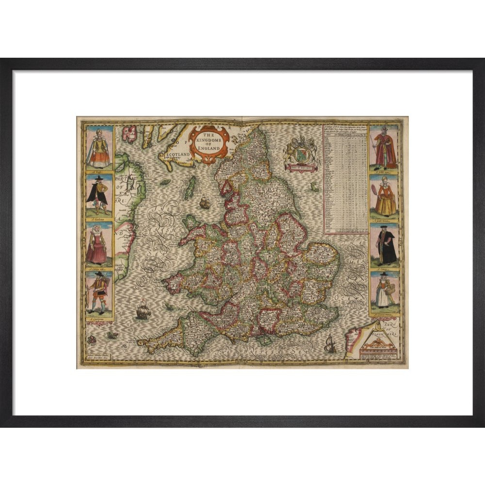 Map of the Kingdom of England print in black frame
