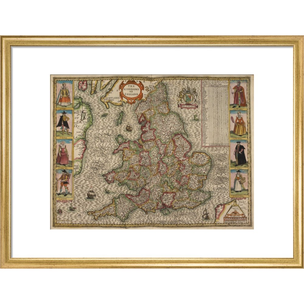 Map of the Kingdom of England print in gold frame