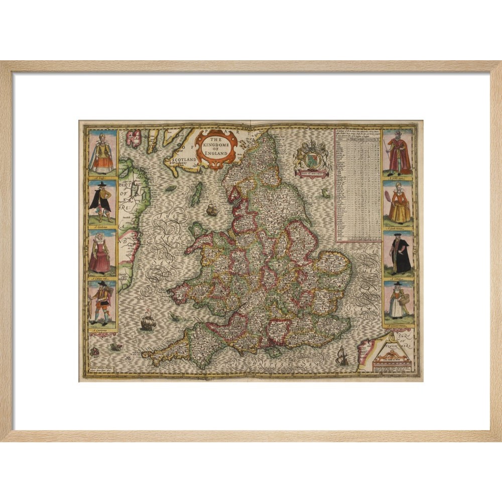 Map of the Kingdom of England print in natural frame