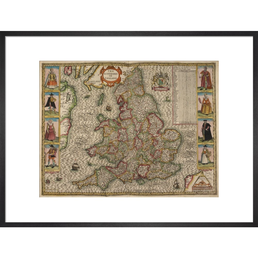 Map of the Kingdom of England print in black frame