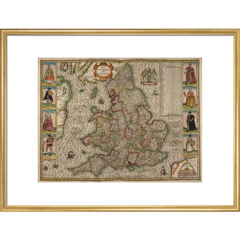 Map of the Kingdom of England print in gold frame
