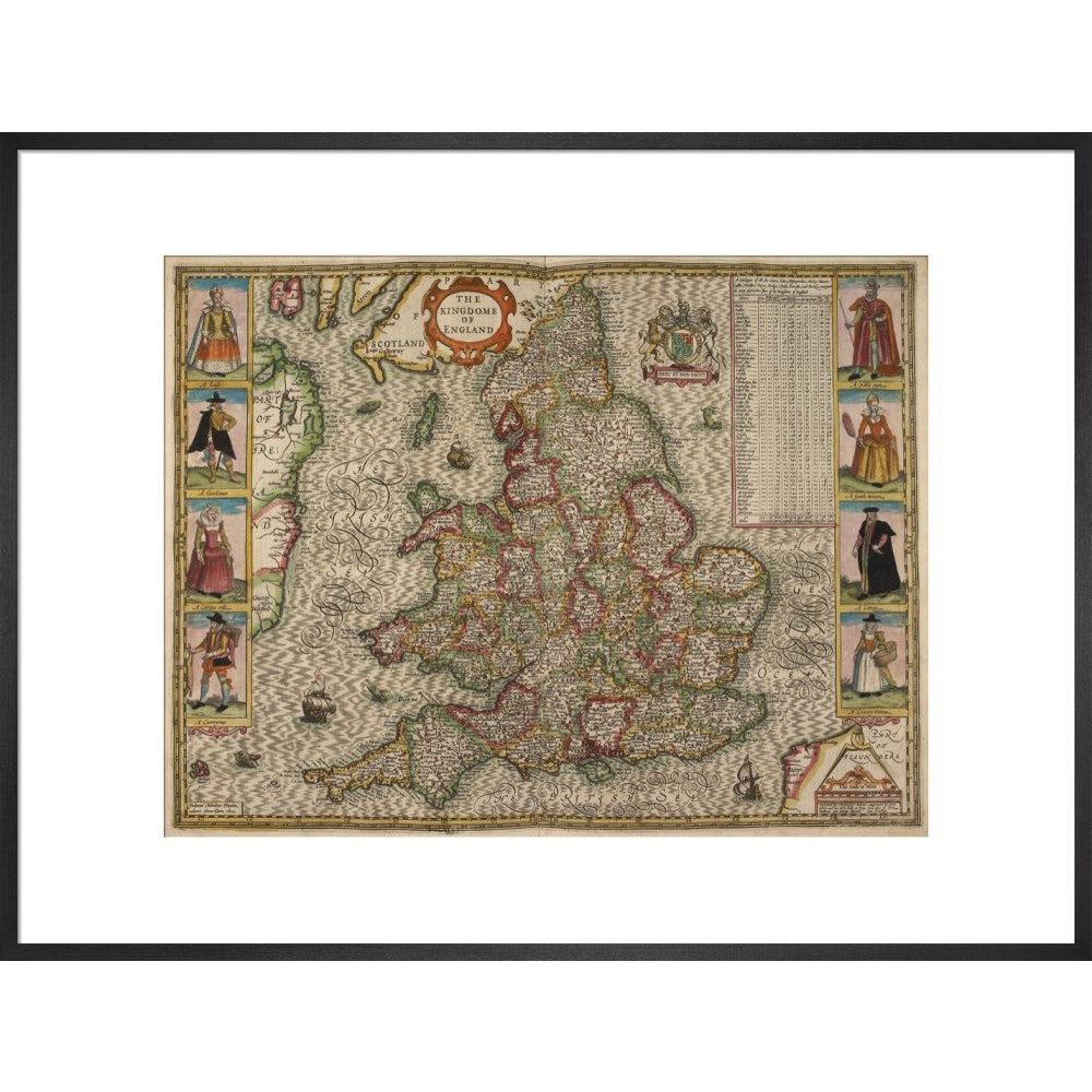 Map of the Kingdom of England print in black frame
