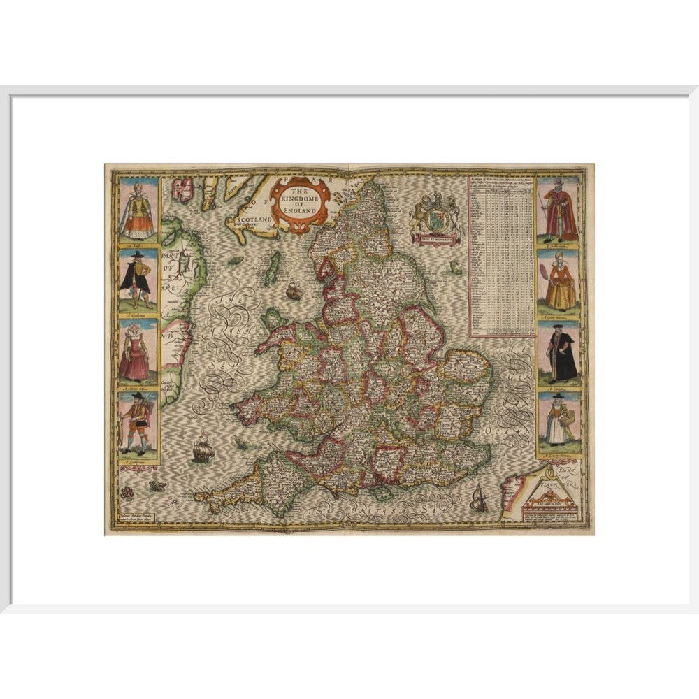 Map of the Kingdom of England print in white frame