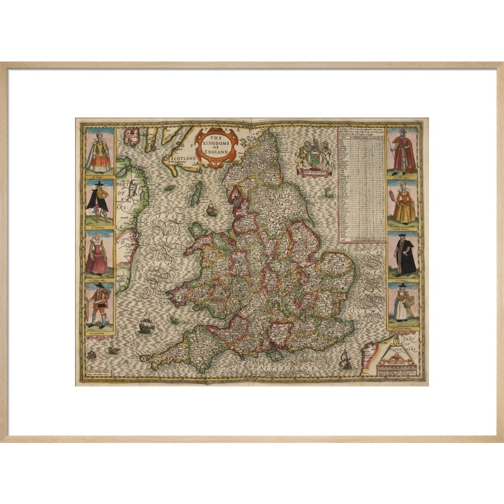 Map of the Kingdom of England print in natural frame