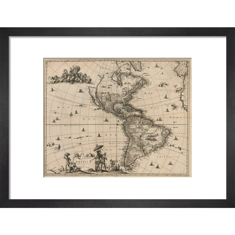 North and South America print in black frame