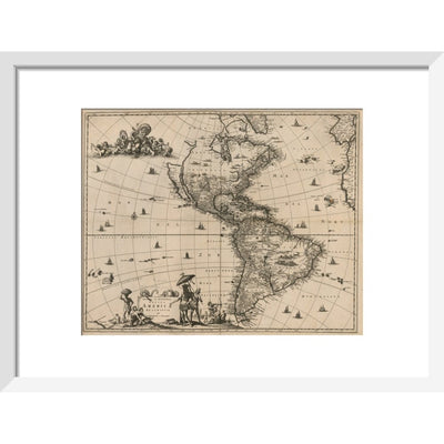 North and South America print in white frame