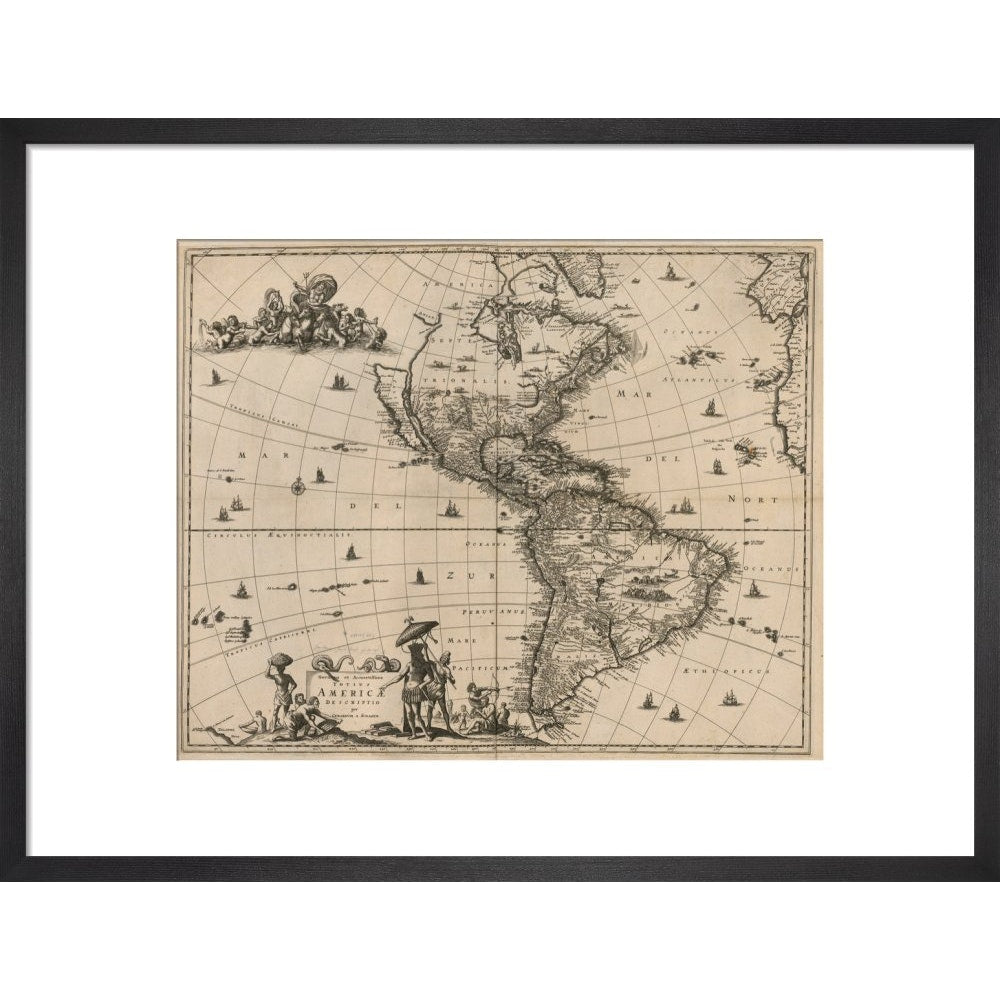 North and South America print in black frame