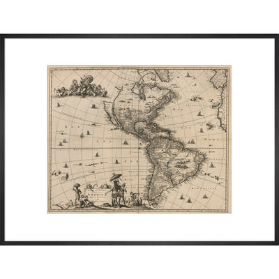 North and South America print in black frame