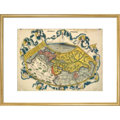 Ptolemic World Map print in gold frame