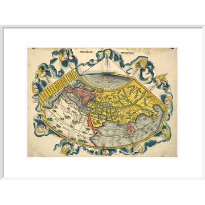 Ptolemic World Map print in white frame
