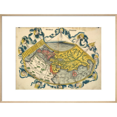 Ptolemic World Map print in natural frame