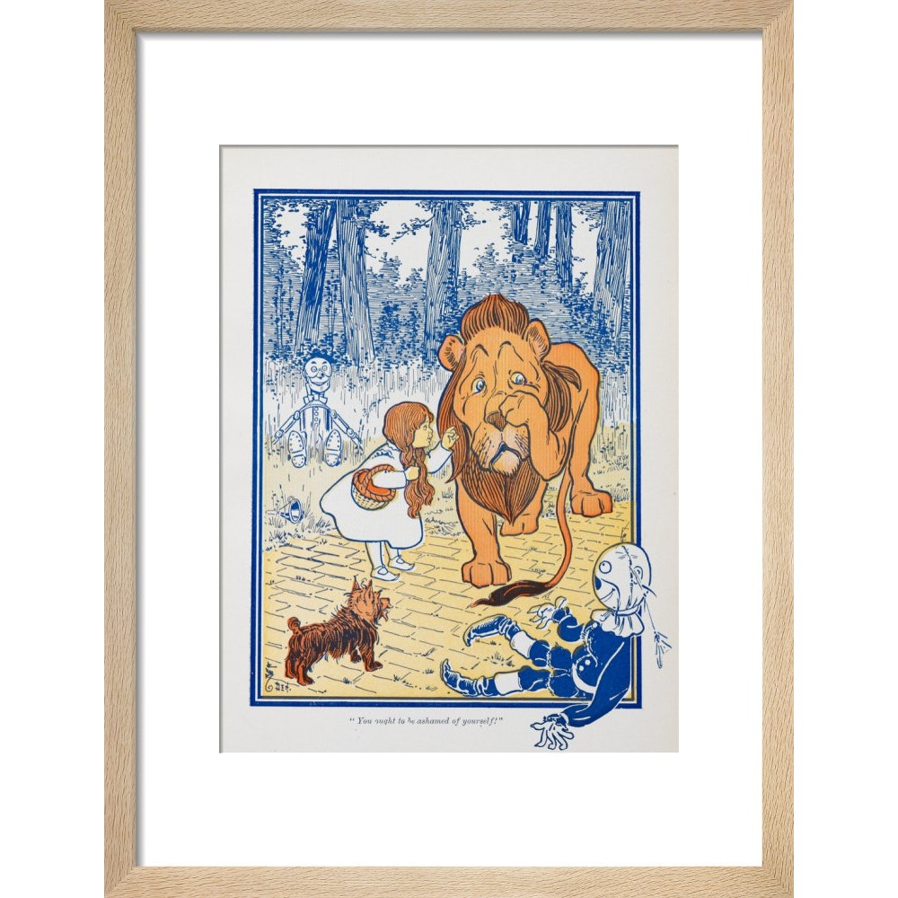 The Cowardly Lion print in natural frame