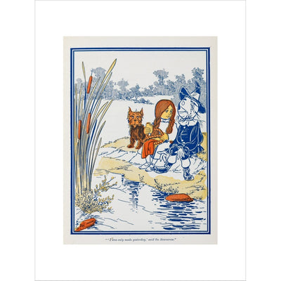 Toto, Dorothy and the Scarecrow at the Riverbank print unframed