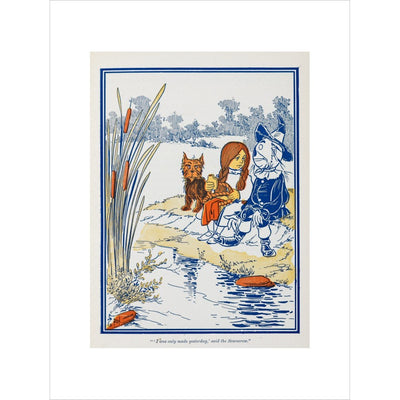 Toto, Dorothy and the Scarecrow at the Riverbank print unframed