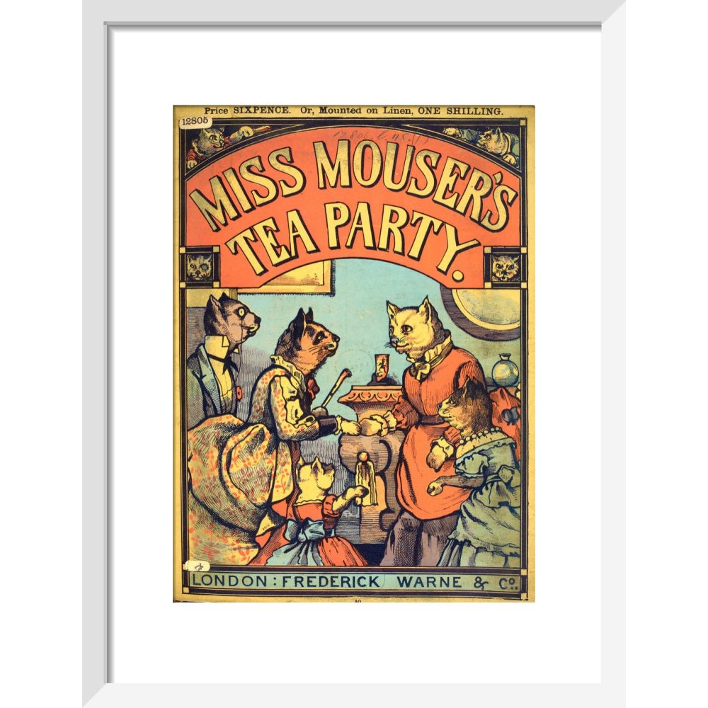 Miss Mouser's Tea Party print in white frame