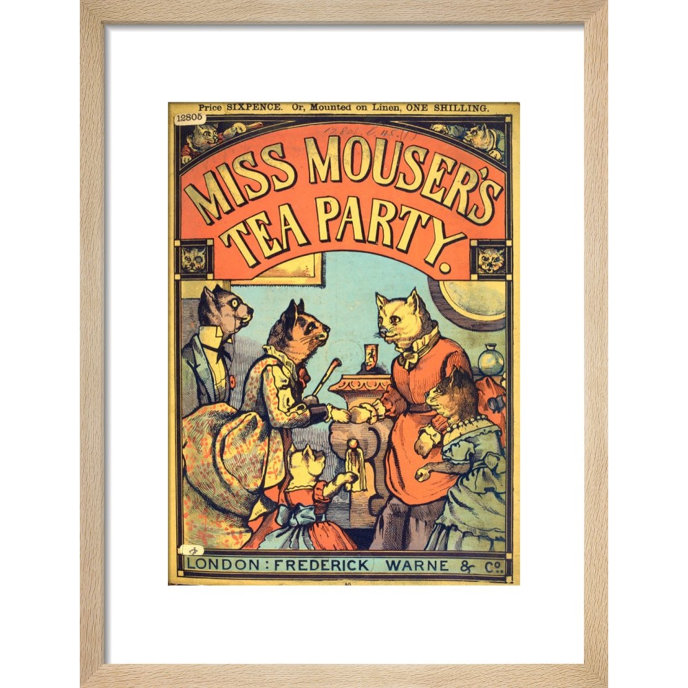 Miss Mouser's Tea Party print in natural frame