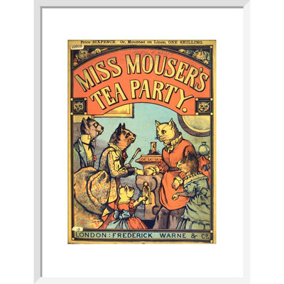 Miss Mouser's Tea Party print in white frame