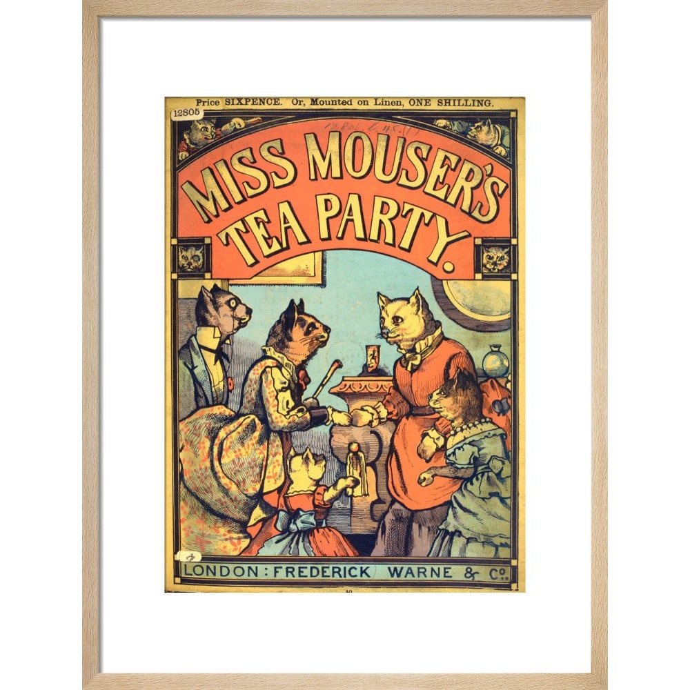 Miss Mouser's Tea Party print in natural frame