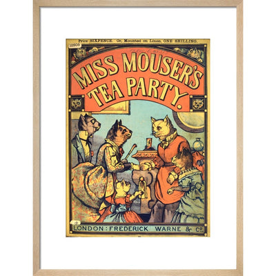 Miss Mouser's Tea Party print in natural frame