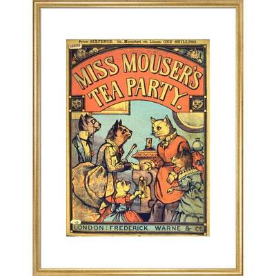 Miss Mouser's Tea Party print in gold frame