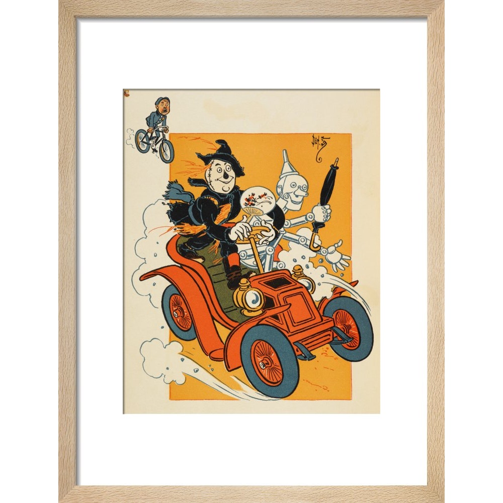 The Scarecrow and Tin-man Driving print in natural frame
