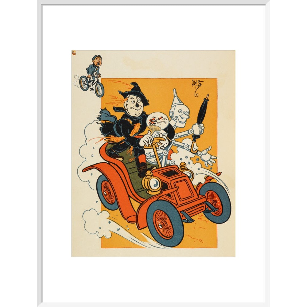 The Scarecrow and Tin-man Driving print in white frame