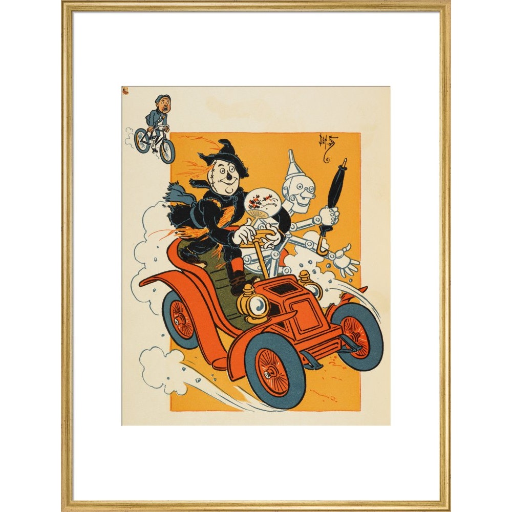 The Scarecrow and Tin-man Driving print in gold frame