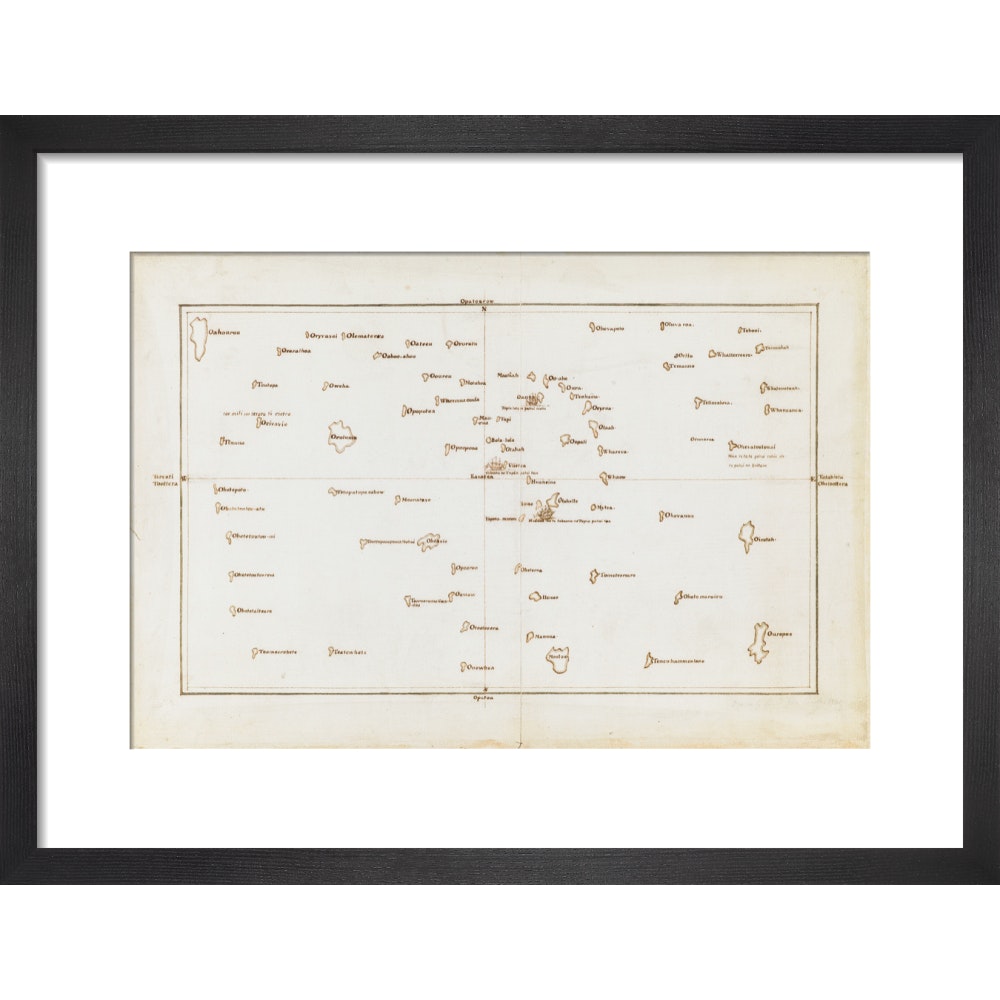 Chart of the Society Islands print in black frame