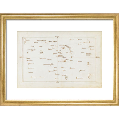 Chart of the Society Islands print in gold frame