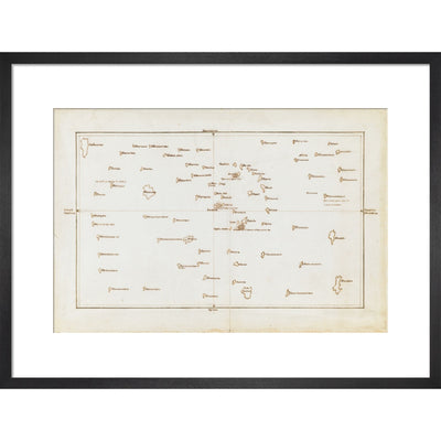 Chart of the Society Islands print in black frame