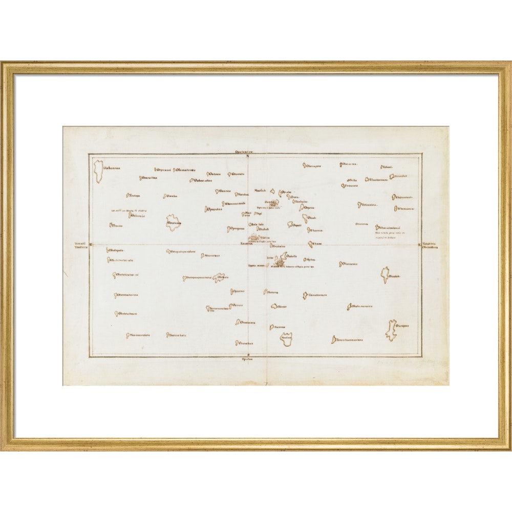 Chart of the Society Islands print in gold frame