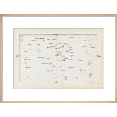 Chart of the Society Islands print in natural frame