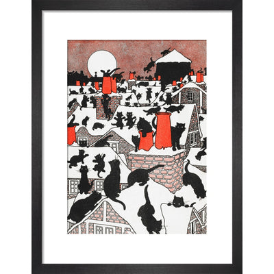 A black cat holiday print in black frame