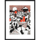 A black cat holiday print in black frame