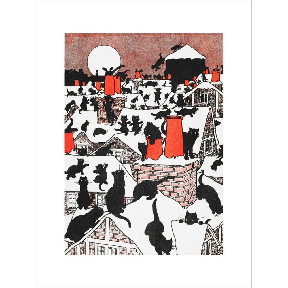 A black cat holiday print unframed